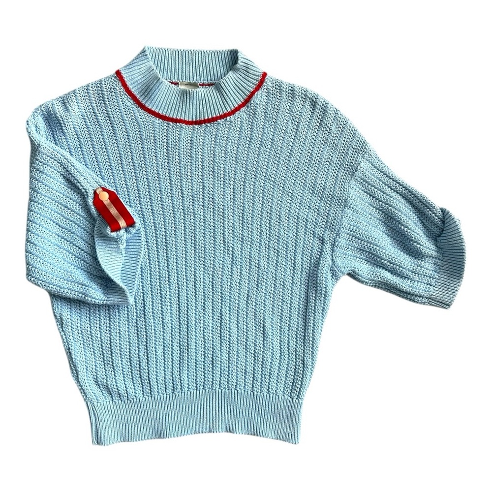 Pinko Light Blue and Red Short Sleeve Sweater